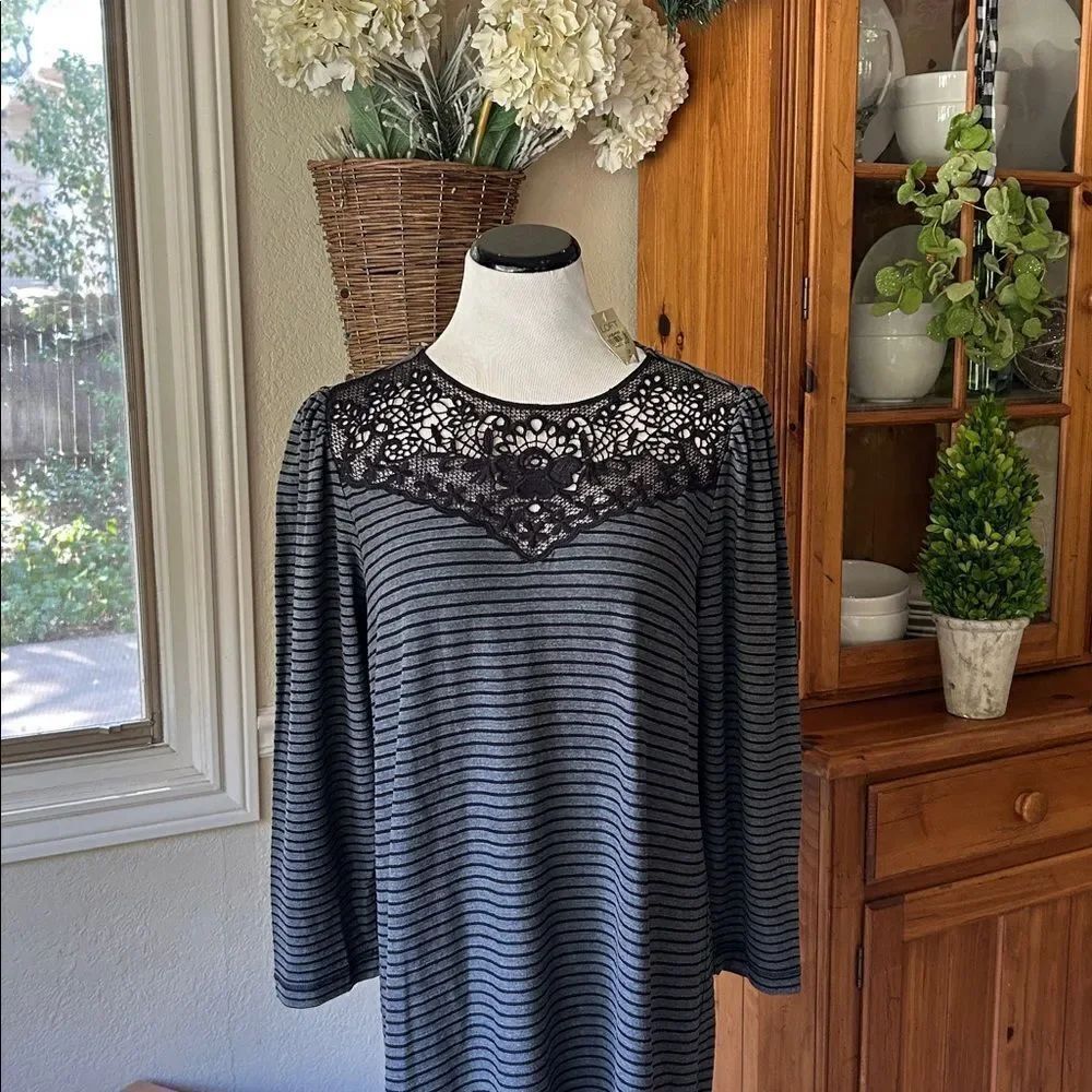 Loft Grey & Black Shift Dress With Eyelet Details New With Tags Size LP